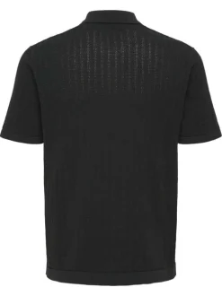 Polo en coton mélangé noir pourvu d'un col boutonnée et de manches courtes
