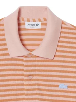 Polo en coton mélangé orange à rayures pourvu d'un col boutonné