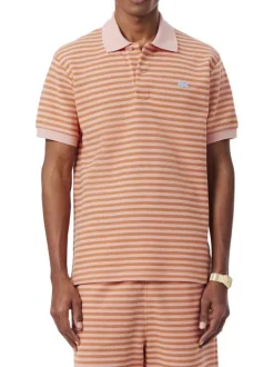 Polo en coton mélangé orange à rayures pourvu d'un col boutonné