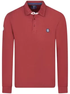 Polo en coton mélangé rouge uni avec une coupe droite et un col français