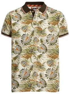 Polo en coton à motifs de feuillage col boutonné et à manches courtes