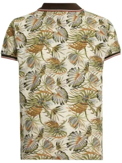 Polo en coton à motifs de feuillage col boutonné et à manches courtes