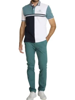Polo en coton multicolore à coupe droite pourvu d'un col boutonné