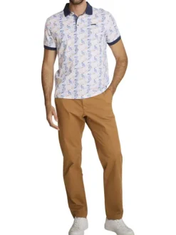 Polo en coton multicolore à coupe droite pourvu d'un motif végétal