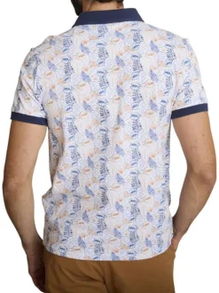 Polo en coton multicolore à coupe droite pourvu d'un motif végétal