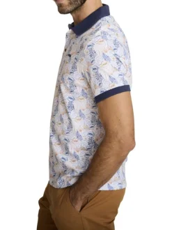 Polo en coton multicolore à coupe droite pourvu d'un motif végétal