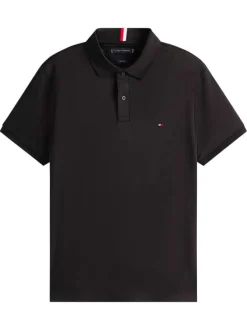 Polo en coton noir avec un col à rabats et des manches courtes