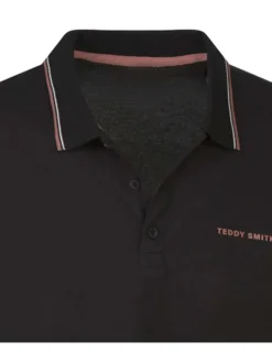 Polo en coton noir charbon en maille piquée avec une coupe droite et le logo