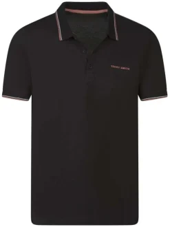 Polo en coton noir charbon en maille piquée avec une coupe droite et le logo