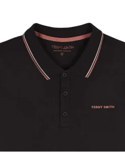 Polo en coton noir charbon en maille piquée avec une coupe droite et le logo