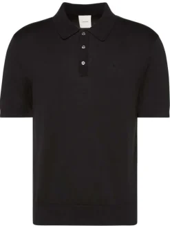 Polo en coton noir à coupe droite pourvu d'un col à revers boutonné