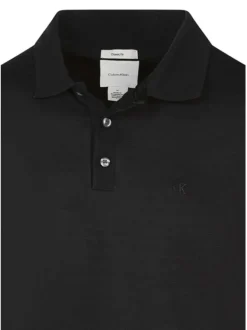 Polo en coton noir à coupe droite pourvu d'un col à revers boutonné