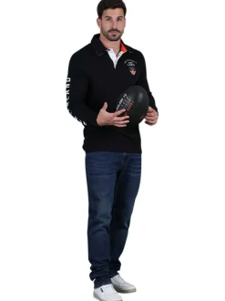 Polo en coton noir en maille piquée avec un col à revers et une coupe droite