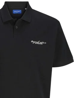 Polo en coton noir en maille piquée à coupe regular avec col à revers à boutons