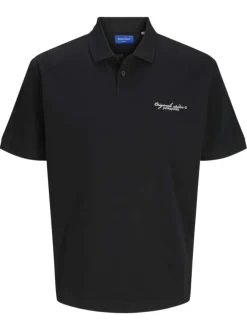 Polo en coton noir en maille piquée à coupe regular avec col à revers à boutons