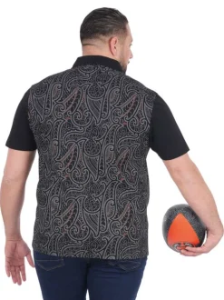 Polo en coton noir à motifs pourvu d'un col boutonné et d'une coupe droite