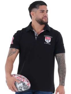 Polo en coton noir uni avec une coupe droite et logo iconique