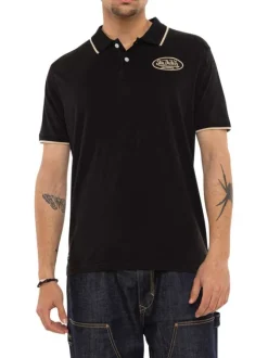 Polo en coton noir uni avec une coupe droite et un col boutonné