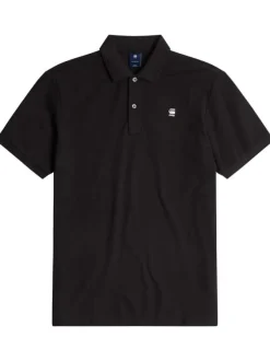 Polo en coton noir uni avec une coupe droite et un col boutonné
