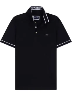 Polo en coton noir uni avec une coupe droite et un col à revers boutonné