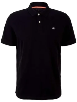 Polo en coton noir uni coupe droite avec un col boutonné et en maille piquée