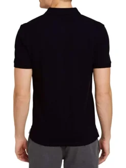 Polo en coton noir uni coupe droite avec un col boutonné et en maille piquée