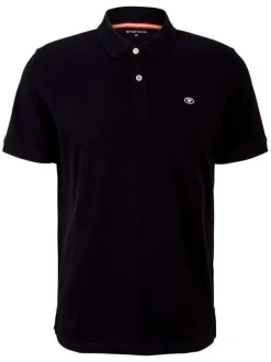 Polo en coton noir uni coupe droite avec un col boutonné et en maille piquée