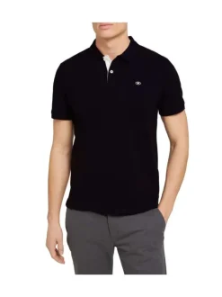 Polo en coton noir uni coupe droite avec un col boutonné et en maille piquée