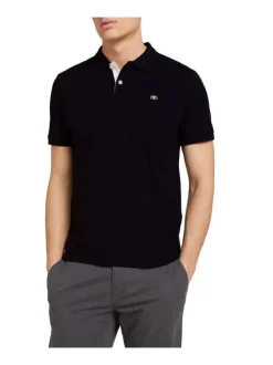 Polo en coton noir uni coupe droite avec un col boutonné et en maille piquée