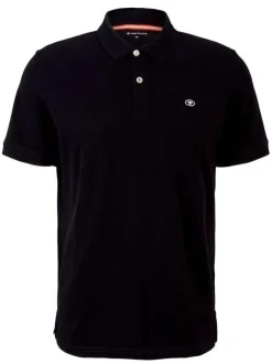 Polo en coton noir uni coupe droite avec un col boutonné et en maille piquée