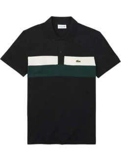 Polo en coton noir uni à coupe droite avec un col à revers boutonné