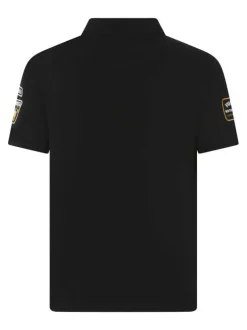 Polo en coton noir uni maille piquée à coupe regular fit avec des patchs