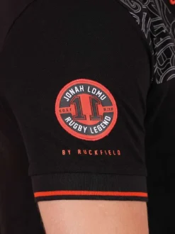 Polo en coton noir uni pourvu d'une coupe droite et d'un col boutonné