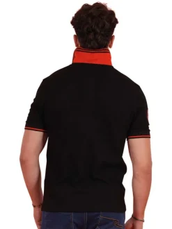 Polo en coton noir uni pourvu d'une coupe droite et d'un col boutonné