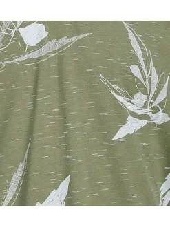 Polo en coton olive fleuri coupe droite avec col boutonné et imprimé floral