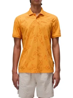 Polo en coton orange imprimé avec une coupe droite et un col français