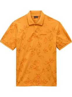 Polo en coton orange imprimé avec une coupe droite et un col français