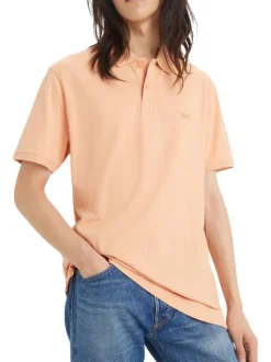 Polo en coton orange uni avec un col boutonné et une coupe droite