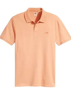Polo en coton orange uni avec un col boutonné et une coupe droite