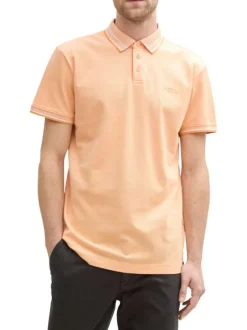 Polo en coton orange uni à coupe regular fit avec des liserés sur le col
