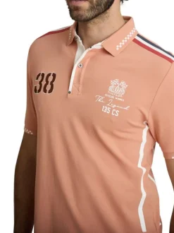 Polo en coton pêche à coupe droite pourvu d'un col à revers boutonné