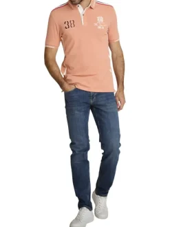 Polo en coton pêche à coupe droite pourvu d'un col à revers boutonné