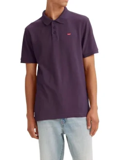 Polo en coton prune uni avec un col fermé par 3 boutons et une coupe regular fit