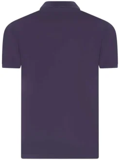 Polo en coton prune uni avec un col fermé par 3 boutons et une coupe regular fit