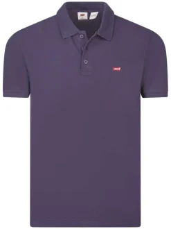 Polo en coton prune uni avec un col fermé par 3 boutons et une coupe regular fit