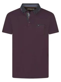 Polo en coton prune uni à coupe regular fit et à col américain avec une poche