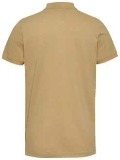 Polo en coton régénératif beige uni droit avec col polo et logo à la poitrine