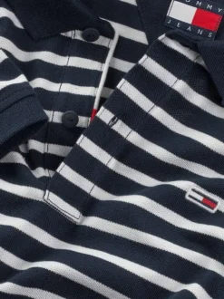 Polo en coton régénératif marine rayé à coupe droite et col boutonné