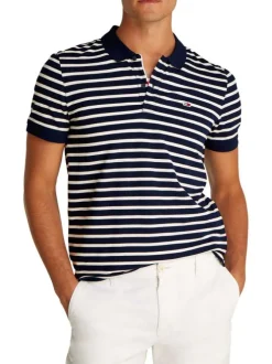 Polo en coton régénératif marine rayé à coupe droite et col boutonné
