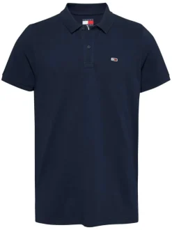 Polo en coton régénératif marine uni droit avec un col boutonné